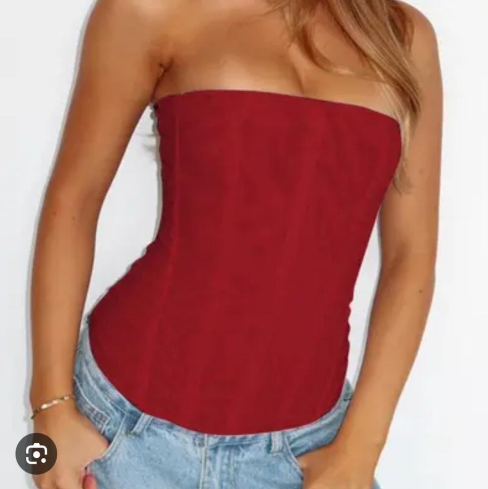 Emerson Lang Young Contemporary Burgundy Peplum Tube Top Women Size S